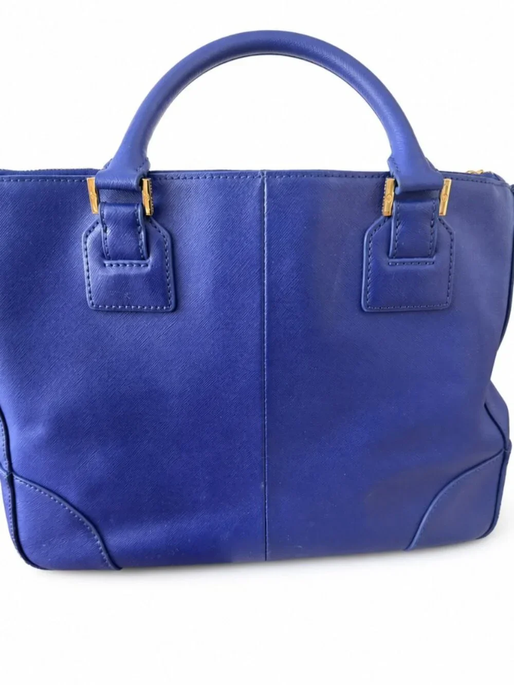 Tory Burch Blue Leather Double Zip Tote Bag
